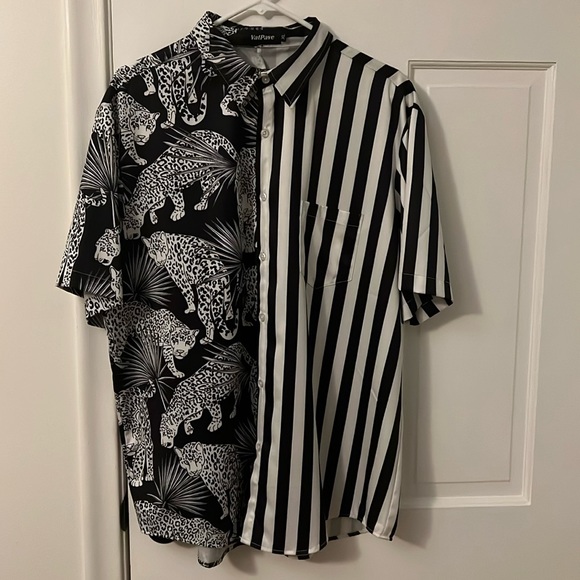 Leopard Stripe Hawaiian Bowling Shirt - Picture 1 of 3